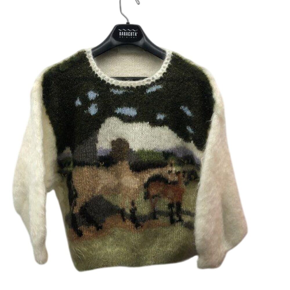 Ann Arundell Mohair Horse Intarsia Sweater Made in Britain M/L